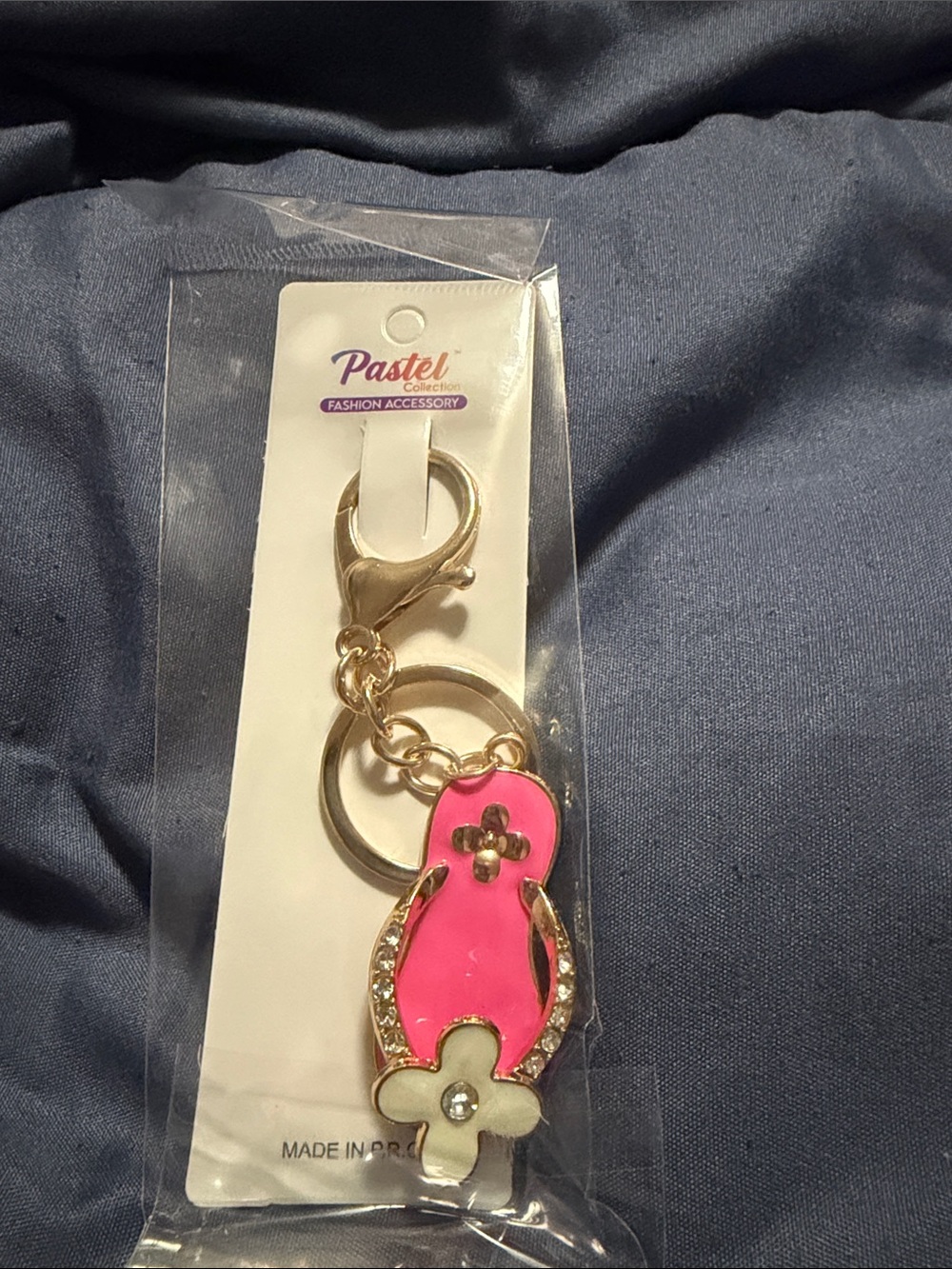 Pastels Fashion Accessory Pink Flip-Flop Keychain with Gold Accents
